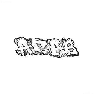 Черно-белый эскиз граффити-тату с надписью ACAB