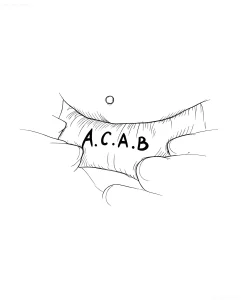Эскиз татуировки с надписью ACAB на коже