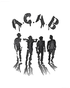 Эскиз татуировки ACAB с силуэтами людей и тенями