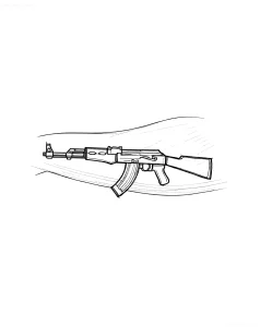 Эскиз тату автомата Калашникова с четкими линиями и минималистичным фоном