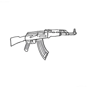Чёрно-белый эскиз татуировки автомата АК-47, выполненный в минималистичном стиле.