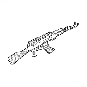 Эскиз татуировки в виде автомата Калашникова (АК-47) с детальной прорисовкой деталей и магазина.