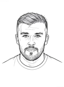Черно-белый эскиз татуировки в стиле атмосферного реализма, изображающий мужской профиль с густой бородой и прической.