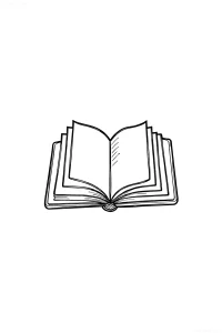 Черно-белый эскиз татуировки с изображением открытой книги в стиле лайнворк, готовый для нанесения в Общероссийский день библиотек