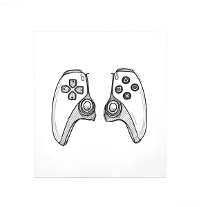 Черно-белый эскиз татуировки с двумя половинами геймпада PlayStation, символизирующими дружбу и совместные игры