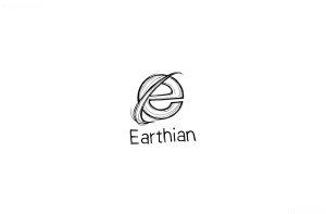 Черно-белый эскиз татуировки с крупной надписью Earthian и стилизованным символом
