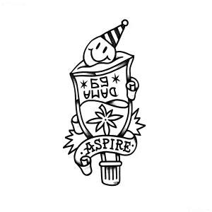 Черно-белый набросок татуировки в стиле hand lettering с текстом COOL BEER SPIRIT и элементами бутылки