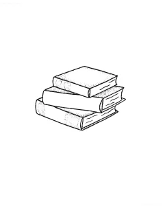 Чёрно-белый эскиз татуировки с изображением трёх книг, сложенных друг на друга, выполненный в технике дотворк с текстурными штрихами и объёмными тенями