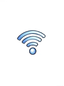 Ручной эскиз татуировки в виде символа Wi-Fi, выполненный синим цветом с черным контуром на белом фоне
