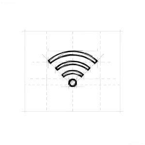 Черно-белый эскиз татуировки символа Wi-Fi, выполненный в технике ручного наброска с видимыми линиями построения и сеткой для масштабирования
