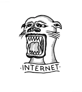 Эскиз татуировки с надписью INTERNET и силуэтами людей