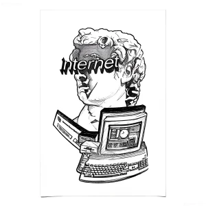 Эскиз татуировки с надписью Internet и глобусом на ноутбук