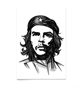 Стильный эскиз татуировки с изображением лица Эрнесто Че Гевары в берете с звездой, выполненный в технике черно-белого скетча с штриховкой