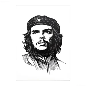 Черно-белый эскиз татуировки с изображением лица Эрнесто Че Гевары в бандане с звездой, выполненный в технике контурной графики