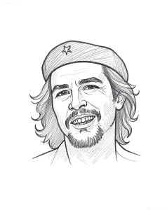 Черно-белый эскиз татуировки с изображением лица Эрнесто Че Гевары в берете с звездой, выполненный в технике штриховки