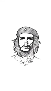 Черно-белый эскиз татуировки с изображением лица Эрнесто Че Гевары в берете с звездой, выполненный в технике штриховки