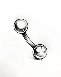 Графический эскиз плоскостного пирсинга (surface piercing) с шариками на концах, выполненный в стиле реализма с акцентом на объём и блики