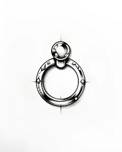 Черно-белый эскиз дермального якоря (dermal anchor) с декоративным кольцом и геометрическими узорами в стиле blackwork для тату-студии
