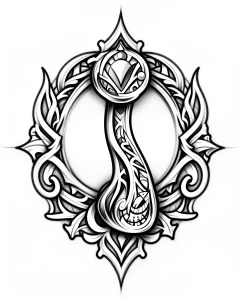 Черно-белый эскиз татуировки в стиле blackwork с орнаментальным дизайном септума, кельтскими узорами и симметричной композицией