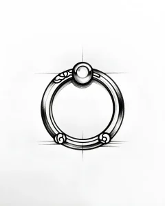 Чертеж плоскостного пирсинга (surface piercing) с иллюстрацией кольца и креольской фиксации