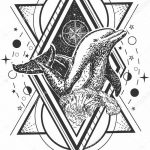 Vector creative geometric ocean dolphin tattoo art style design