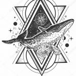 Vector creative geometric whale tattoo art style design
