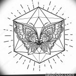 Black and white butterfly over sacred geometry sign, isolated ve