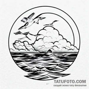 чайка, горизонт, штиль, морская эстетика — эскиз тату (№1748634026_3, 30.05.2025 19:40) — Tatufoto.com