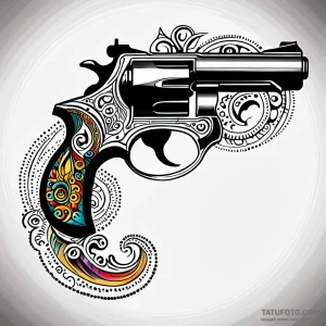 Pistol, tattoo sketch design, vibrant colors,… — эскиз тату (№1748821166_0, 01.06.2025 23:39) — Tatufoto.com