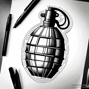 Grenade, tattoo drawing outline, clean lines,… — эскиз тату (№1748822921_0, 02.06.2025 00:08) — Tatufoto.com