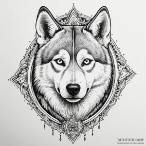 Husky, ink illustration for tattoo, highly de… — эскиз тату (№1748862306_1, 02.06.2025 11:05) — Tatufoto.com