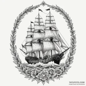 Frigate, tattoo flash sheet design, sepia ton… — эскиз тату (№1748862711_0, 02.06.2025 11:11) — Tatufoto.com