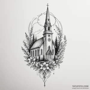 Church, tattoo sketch design, fine lines, del… — эскиз тату (№1748863235_0, 02.06.2025 11:20) — Tatufoto.com