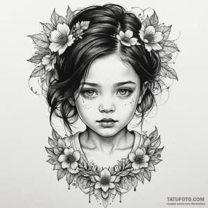 Child’s portrait, artistic tattoo sketch, fin… — эскиз тату (№1748863931_0, 02.06.2025 11:32) — Tatufoto.com