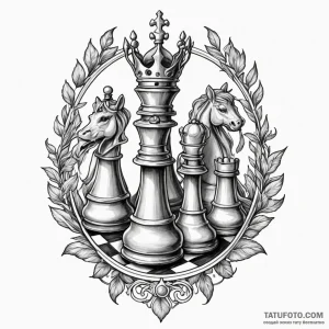 Chess, tattoo drawing outline, black and whit… — эскиз тату (№1748865901_1, 02.06.2025 12:05) — Tatufoto.com