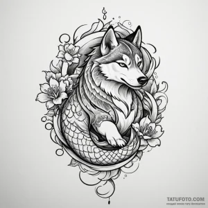 Husky, tattoo drawing outline, on a clean whi… — эскиз тату (№1748867508_1, 02.06.2025 12:31) — Tatufoto.com