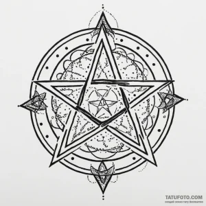 Pentacle, tattoo line art, dotwork shading, s… — эскиз тату (№1748868201_1, 02.06.2025 12:43) — Tatufoto.com
