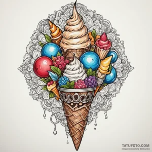 Ice cream, tattoo sketch design, on a clean w… — эскиз тату (№1748875425_0, 02.06.2025 14:43) — Tatufoto.com