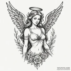 Angel, tattoo flash sheet design, on a clean… — эскиз тату (№1748877164_1, 02.06.2025 15:12) — Tatufoto.com