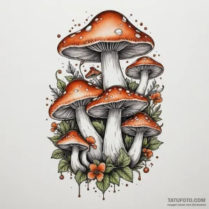 Mushrooms, tattoo flash sheet design, moderat… — эскиз тату (№1748879134_1, 02.06.2025 15:45) — Tatufoto.com