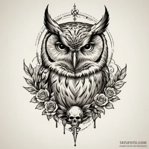 Owl with skull, tattoo drawing outline, sketc… — эскиз тату (№1748881618_0, 02.06.2025 16:26) — Tatufoto.com