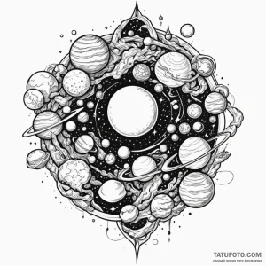 Planets, tattoo sketch design, new school tat… — эскиз тату (№1748887356_0, 02.06.2025 18:02) — Tatufoto.com
