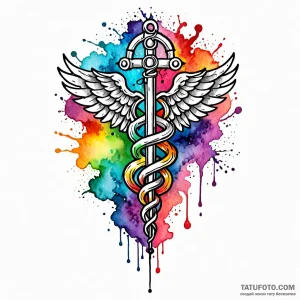 Caduceus, tattoo line art, vibrant colors, fu… — эскиз тату (№1748905868_0, 02.06.2025 23:11) — Tatufoto.com