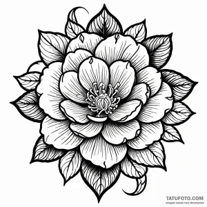 Camellia, tattoo drawing outline, old school… — эскиз тату (№1748910590_1, 03.06.2025 00:29) — Tatufoto.com