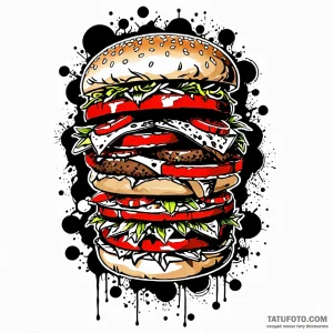 Hamburger, artistic tattoo sketch, trash polk… — эскиз тату (№1748935715_0, 03.06.2025 07:28) — Tatufoto.com
