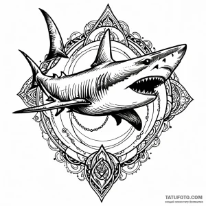 Shark, artistic tattoo sketch, bold outlines,… — эскиз тату (№1748939188_0, 03.06.2025 08:26) — Tatufoto.com
