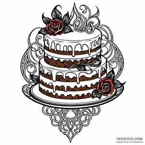 Cake, artistic tattoo sketch, on a clean whit… — эскиз тату (№1748943025_0, 03.06.2025 09:30) — Tatufoto.com