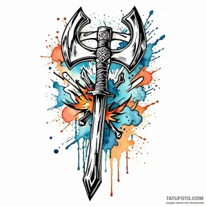 Tomahawk, ink illustration for tattoo, detail… — эскиз тату (№1748946224_1, 03.06.2025 10:23) — Tatufoto.com