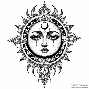 Sun and moon, tattoo drawing outline, detaile… — эскиз тату (№1748949859_1, 03.06.2025 11:24) — Tatufoto.com