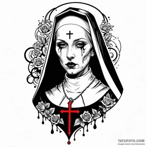 Nun, ink illustration for tattoo, unique desi… — эскиз тату (№1748952144_1, 03.06.2025 12:02) — Tatufoto.com